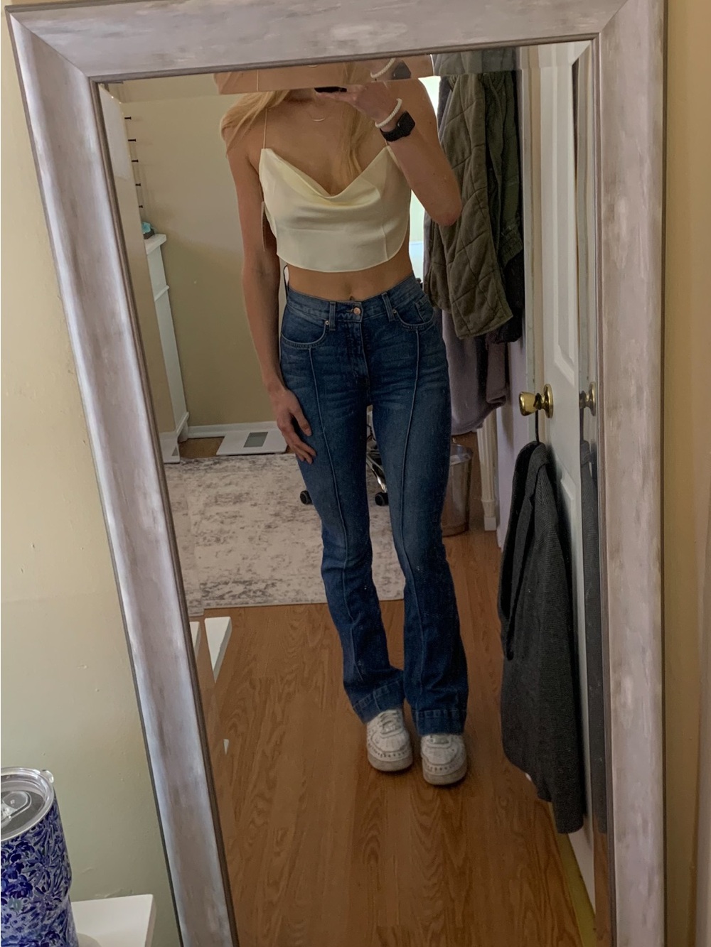 12th Tribe Cream Satin Cowl Neck Crop Top